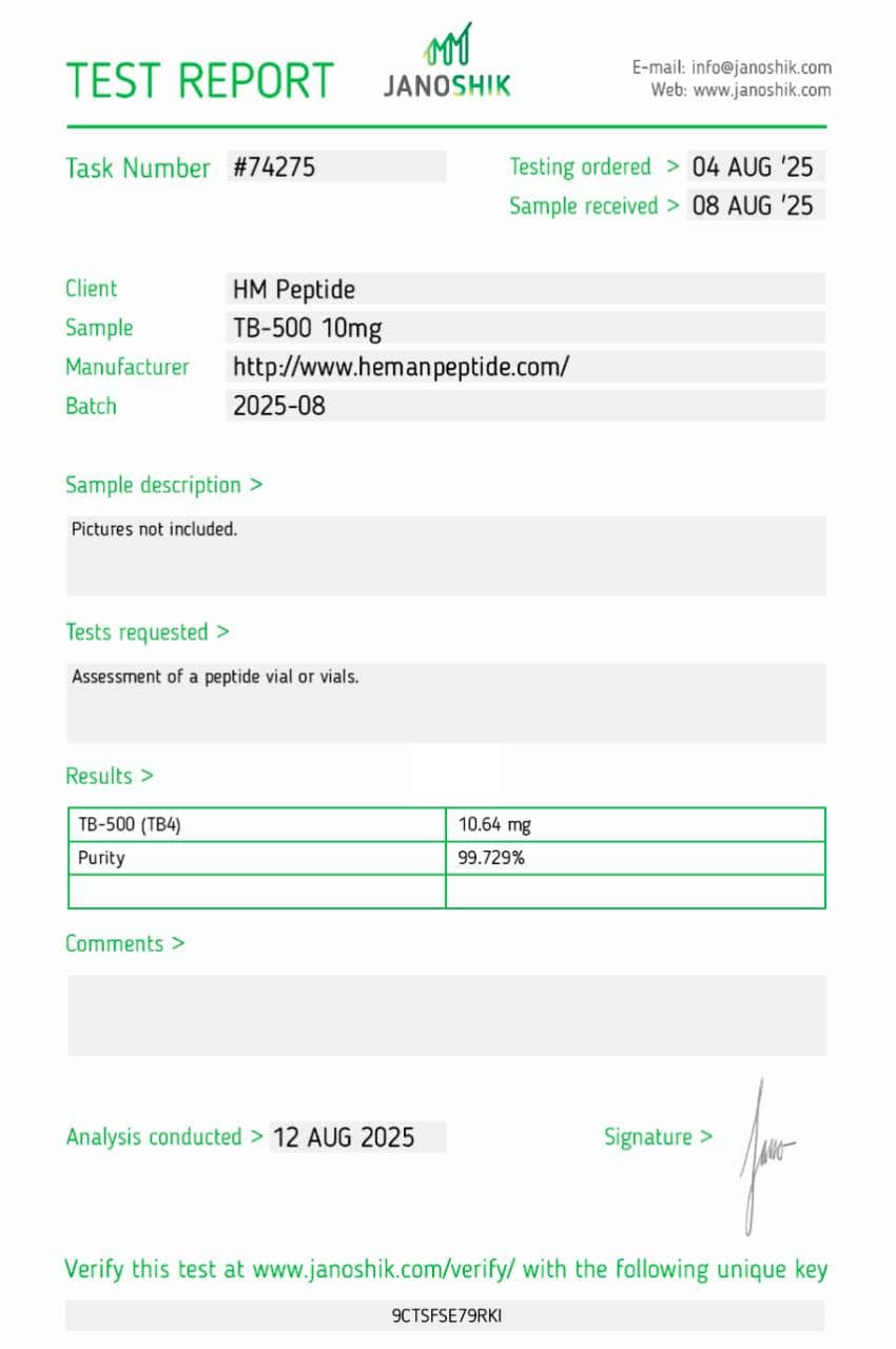 TB-500 Janoshik certificate